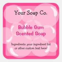 Pink Bubbles Bubble Gum Soap Label Square Stickers