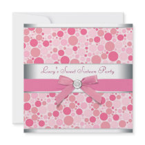 Pink Bubbles Pink Sweet 16 Birthday Party Personalised Announcements