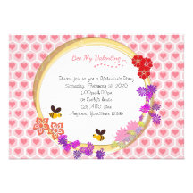 Pink Bumble Bee Heart Valentine Party Invitation