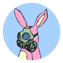 Pink Bunny Rabbit Gas Mask Round Stickers