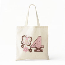 Pink Butterfly 4th Birthday Tote Bags