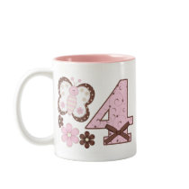 Pink Butterfly 4th Birthday Mugs