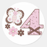 Pink Butterfly 4th Birthday Stickers