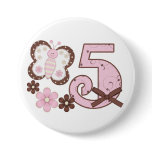Pink Butterfly 5th Birthday Button