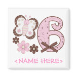 Pink Butterfly 6th Birthday magnets