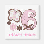 Pink Butterfly 6th Birthday Refrigerator Magnet