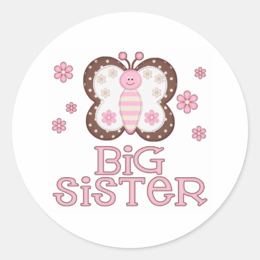 Pink Butterfly Big Sister Round Sticker