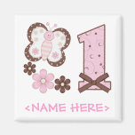 Pink Butterfly First Birthday Fridge Magnet