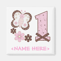Pink Butterfly First Birthday Fridge Magnet