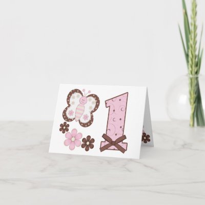 Pink Butterfly First Birthday Invitations Greeting Card
