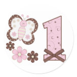 Pink Butterfly First Birthday stickers