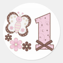 Pink Butterfly First Birthday Sticker