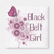 Pink Butterfly Martial Arts Black Belt Girl Magnet