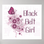 Pink Butterfly Martial Arts Black Belt Girl Poster posters
