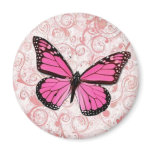 Pink Butterfly on Pink Flourish Magnet
