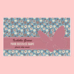 Pink butterfly on Vintage Floral Blue Pattern business cards