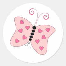 Pink Butterfly Round Sticker