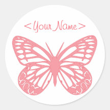 Pink Butterfly Round Stickers