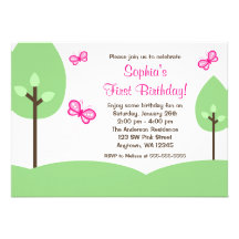 Pink Butterfly Trees Girl Birthday Invites