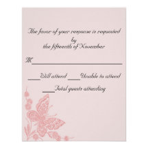 Pink butterfly Wedding Response Card Invitation