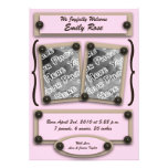 Pink Buttons & Brackets Birth Announcement