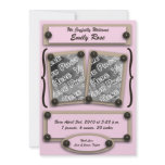 Pink Buttons & Brackets Birth Announcement invitations