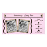 Pink Buttons & Brackets Birth Announcement Photo Greeting Card