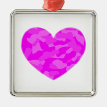 Pink Camo Heart Christmas Ornaments