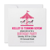 Pink Carousel Birthday Party Invitation