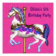 Pink Carousel Pony Girls 5th Birthday Party Custom Invitations