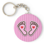 Pink cartoon baby feet with red hearts keychain