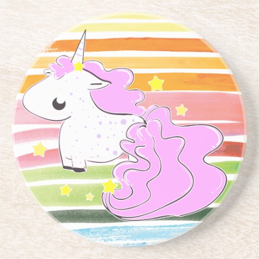 Pink cartoon unicorn with stars coaster