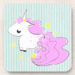 Pink cartoon unicorn with stars cork coaster