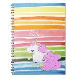 Pink cartoon unicorn with stars notebook