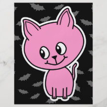 Pink Cat and Bats. Flyer Design