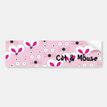 Pink Cat & Mouse Bumper Sticker