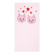 Pink cats with love hearts. photo card template