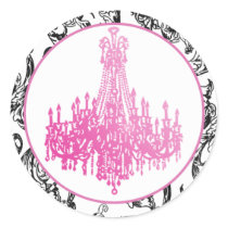 Pink Chandelier and Damask Seals Round Sticker