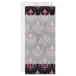 pink chandelier damask on black rack cards