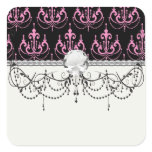 pink chandelier damask on black sticker