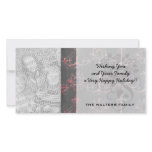 pink chandelier damask on deep grey photo cards