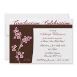 Pink Cherry Blossom Brown Graduation Invitations