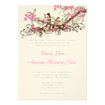 Pink Cherry Blossom Vintage Love Birds Personalized Invitation