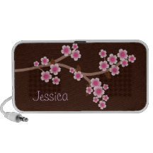 Pink Cherry Blossoms Brown Doodle Speaker