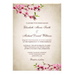 Pink Cherry Blossoms Vintage Tan Wedding Custom Announcements