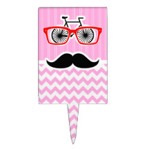 Pink Chevron Mustache; Funny Cake Toppers
