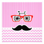 Pink Chevron Mustache; Funny Custom Announcements