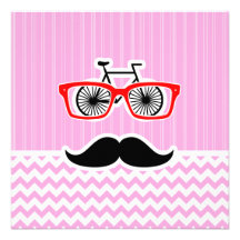 Pink Chevron Mustache; Funny Custom Announcements