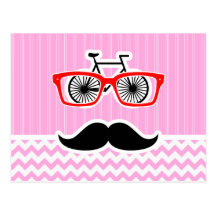 Pink Chevron Mustache; Funny Postcards