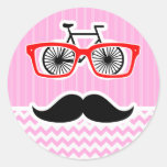 Pink Chevron Mustache; Funny Sticker